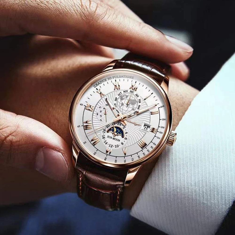 POEDAGAR Men Watch 2022 New Fashion Leather Waterproof Luminous Top Brand Luxury Mens Quartz Wristwatch Men Sport Casual Watches
