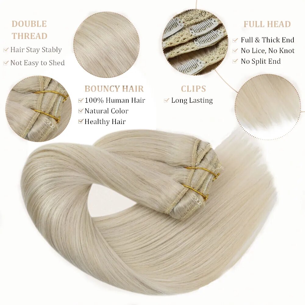 7Pcs Clip In Human Hair Extensions 100% Real Human Hair Clip in Natural Hair Extensions Straight Hair Pieces 12-26Inch Remy Hair