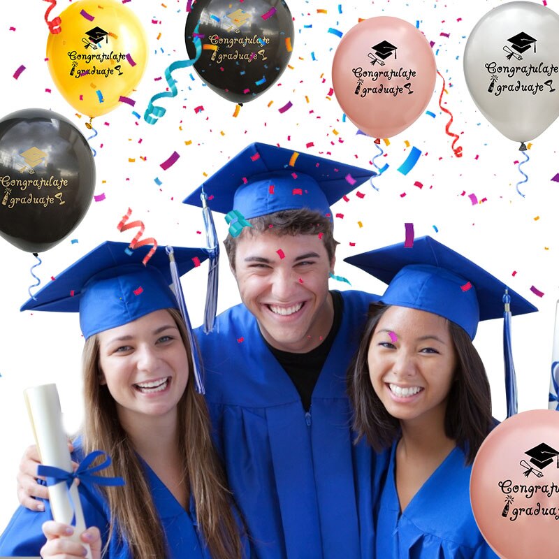 Congrats Graduation Balloons Gold Silver Black Latex Balloon Confetti Ballons 2022 Congratulation Grad Party Decoration Supplies