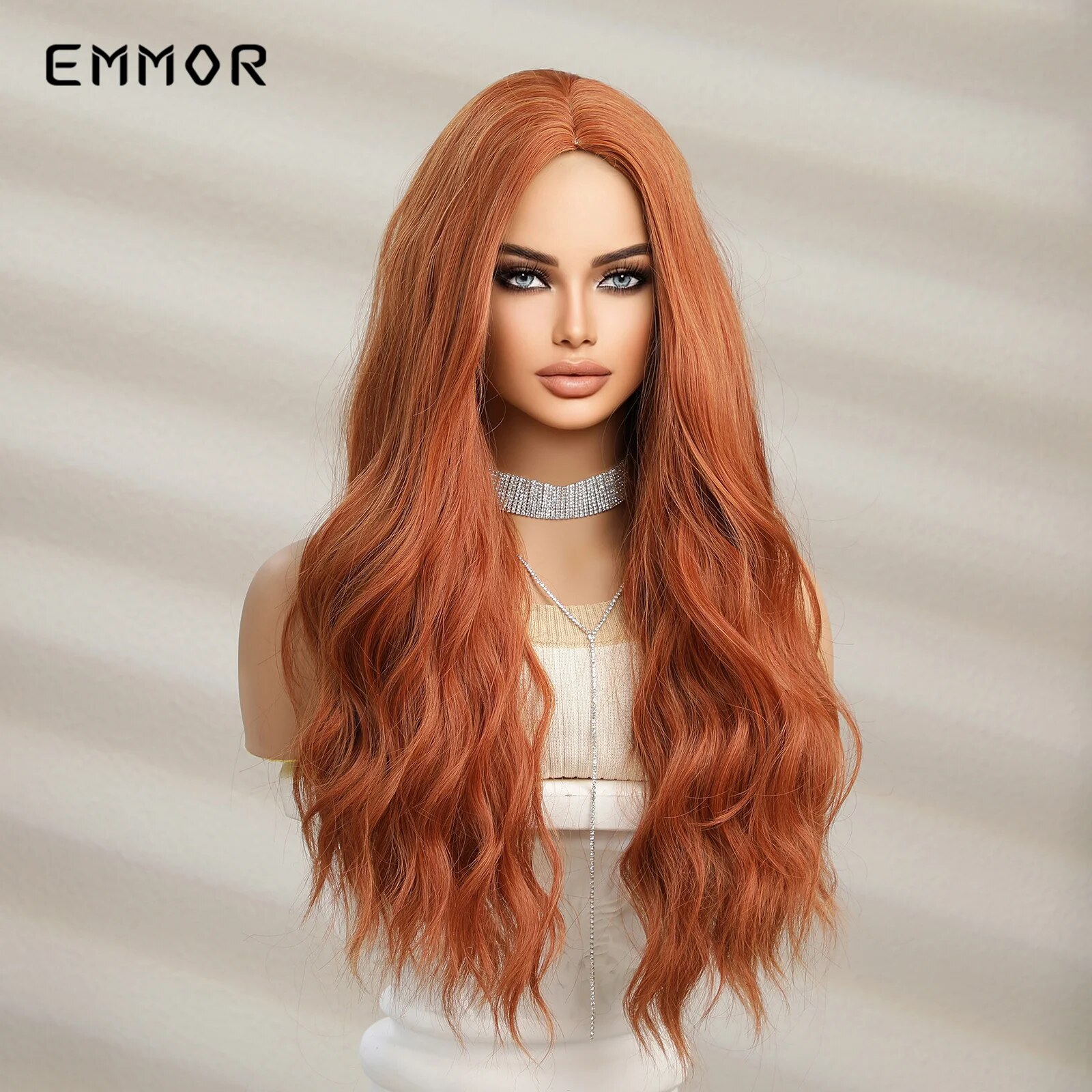 Emmor Orange Yellow Synthetic Hair Wigs Long Wavy Wigs For Women Cosplay Daily Use Party High Temperature Resistance Fiber
