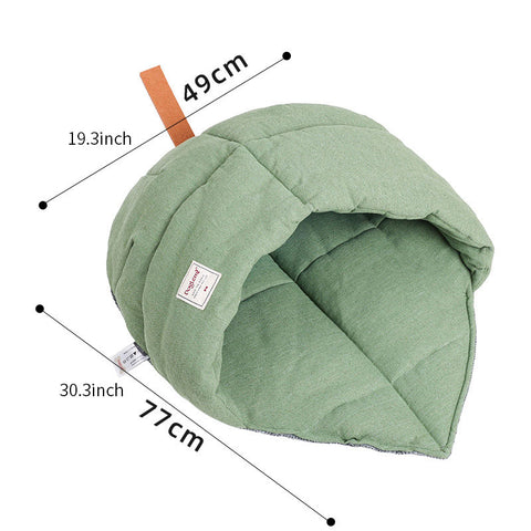 Cat Bed Cave Leaf Nest Non-Slip Bottom Green Soft Pet Mat