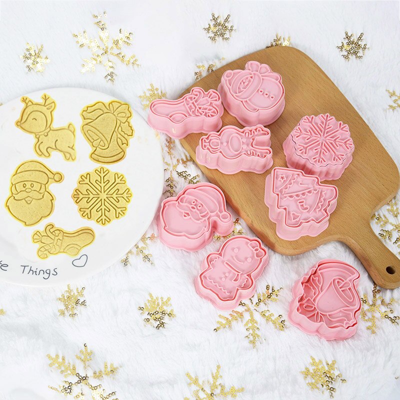 6pcs/set Christmas Biscuits Mold Xmas Tree Snowman Cookie Plunger Cutter Biscuit Molds Fondant Cake Baking Mould Decorating Tool