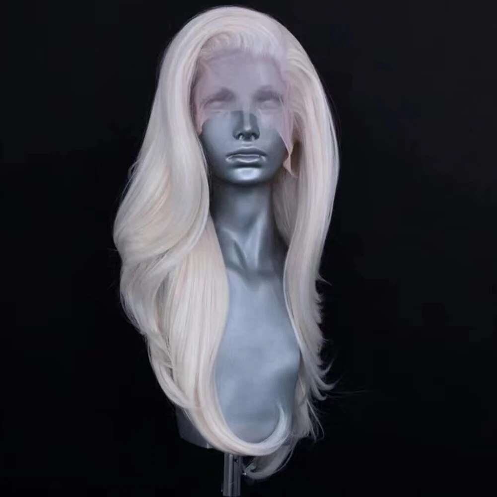 AIMEYA Platinum Blonde Long Natural Wavy Wig for Women Girls Natural Hairline Lace Front Wigs Free Part Daily Wear Wig Cosplay