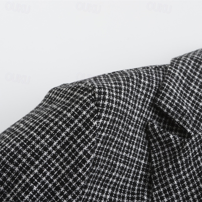 Men's Blazer Business Cocktail Party Wedding Party Fashion Casual Spring &  Fall Polyester Houndstooth Button Pocket Comfortable Double Breasted Blazer Brown Gray 2024 - US $61.99 –P7