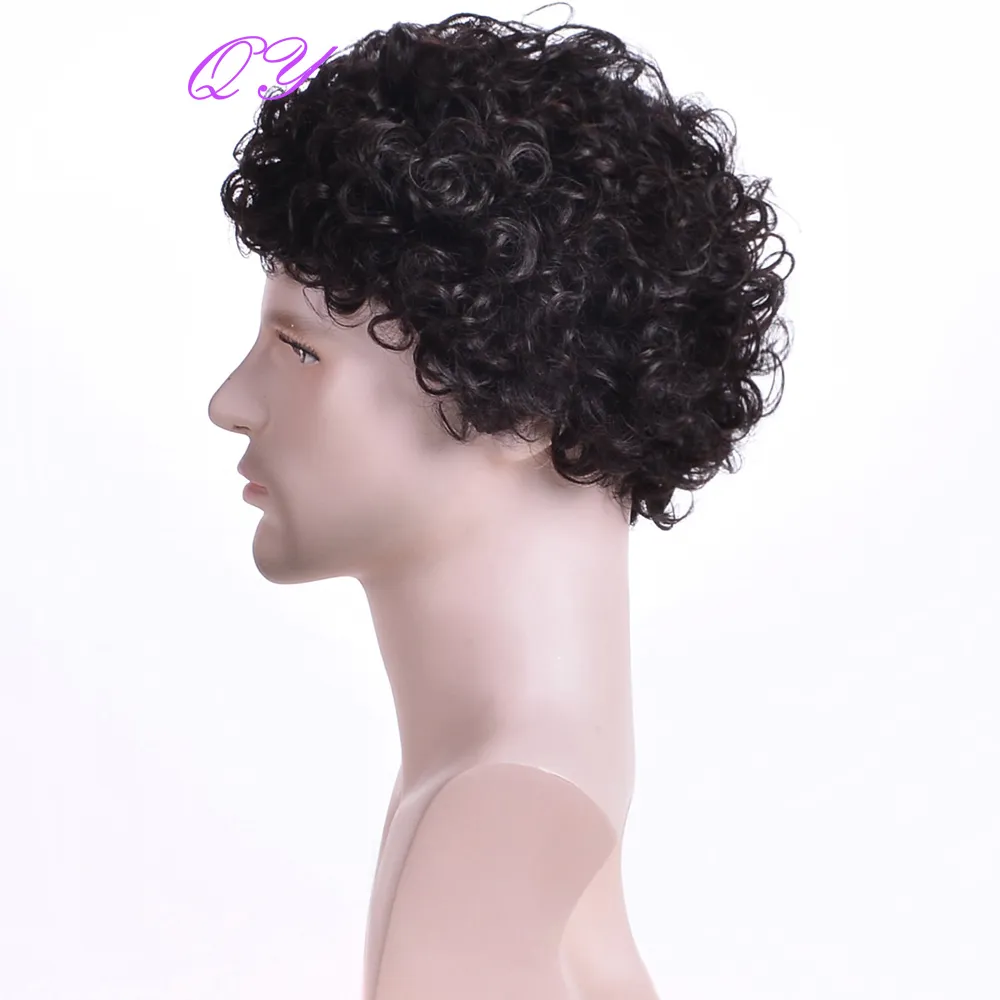 Synthetic Wig for Men Natural Black Short Kinky Curly Hair Men Wigs Fashion Style Adjustable Size Breathable Wigs Male 2023