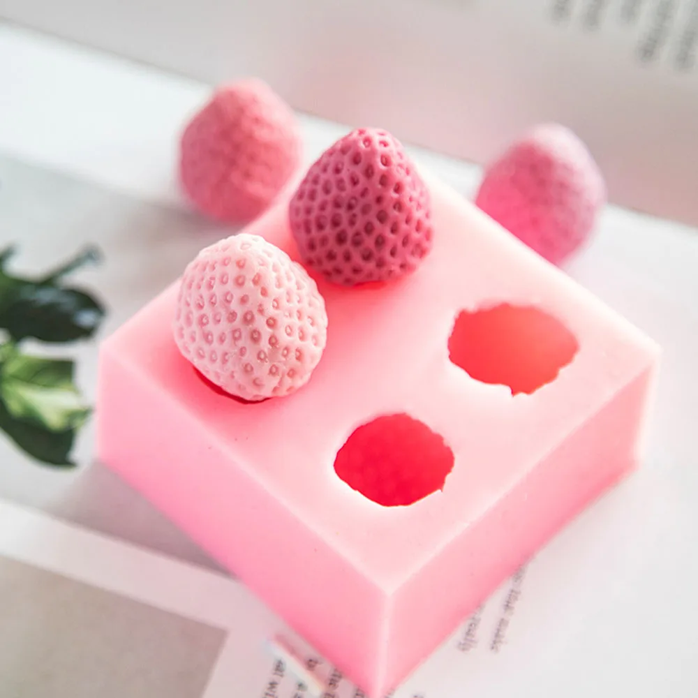 3D Strawberry Shape Silica Gel Candle Mold DIY Fruit Pastry Jelly Cake Kitchen Baking Tools Handmade Soap Home Decor Resin Mould
