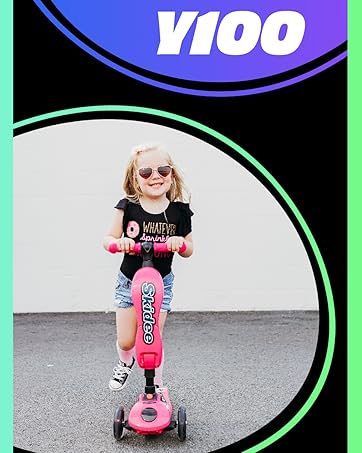 Skidee scooter Y100 girl riding on pink scooter smile gift present toy christmas