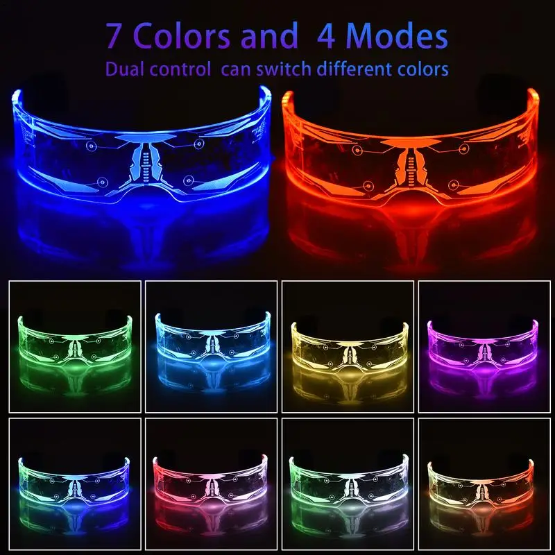 Luminous Visor Glasses 7 Colors 4 Modes Fashionable Glasses LED Visor Battery Powered Trendy Sunglasses For Men Women Cosplay