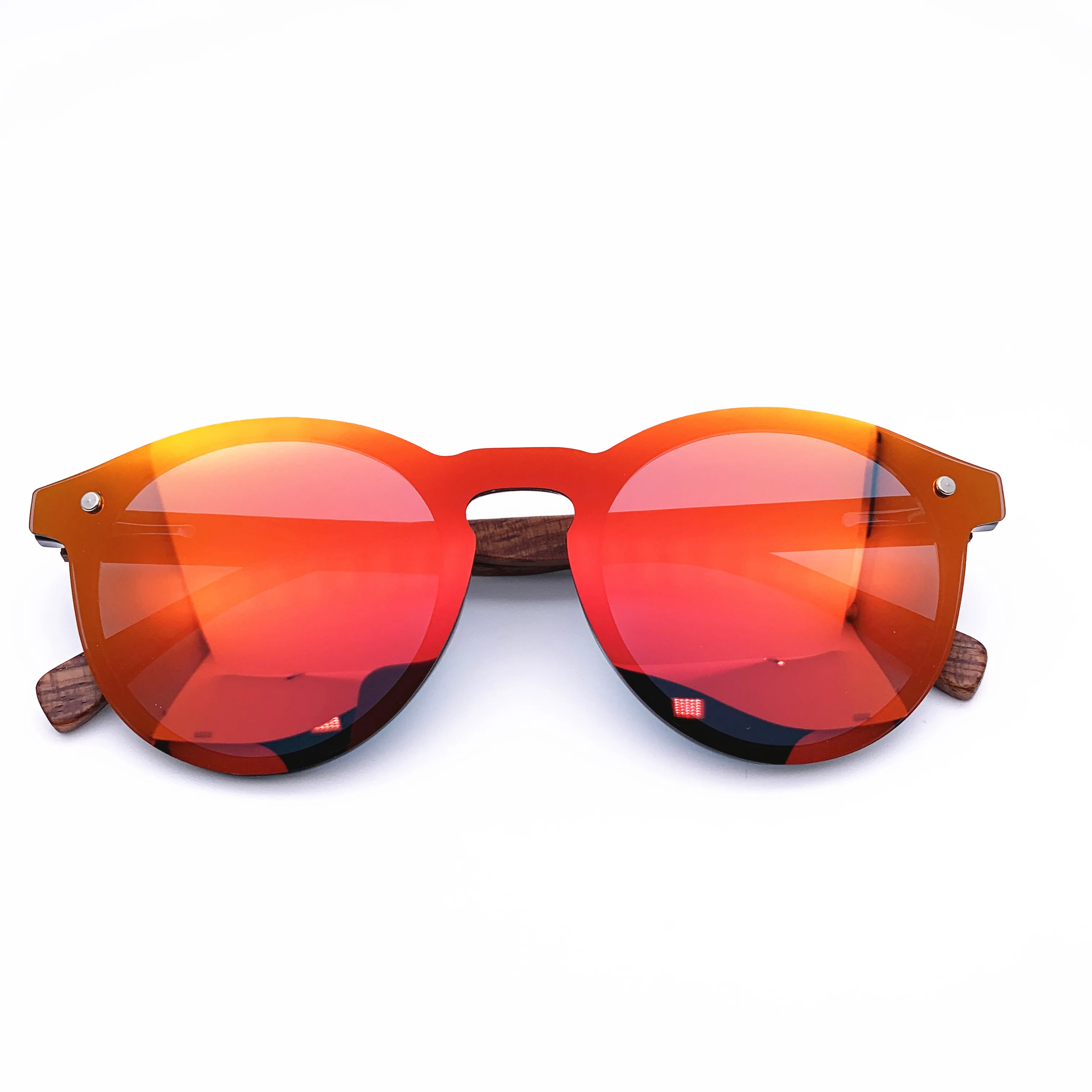 Belight Optical Rimless with Bamboo  Arm Women Men Polarized Protection Round Shape Vintage Retro Sunglasses  with Case Oculos