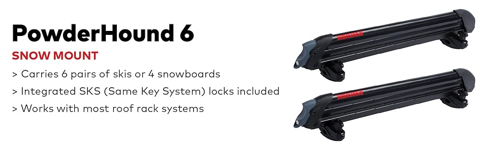 Carries 6 pairs of skis or 4 snowboards, Integrated SKS (Same Key System) locks included 