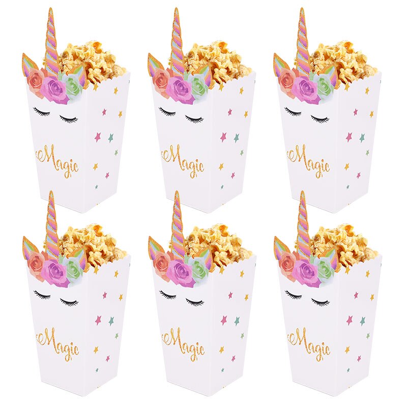 10pcs Unicorn Party Supplies Paper Popcorn Box Gift Box Candy Cookies Bags Unicorn Theme Party Popcorn Bags Baby Shower Favors