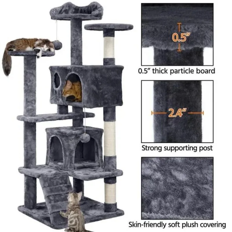 *2024 New 54.5'' H Cat Tree Tower Condo Furniture Scratch Post for Kittens Pet House Play Beige Large Cat Tree Plush Tower With