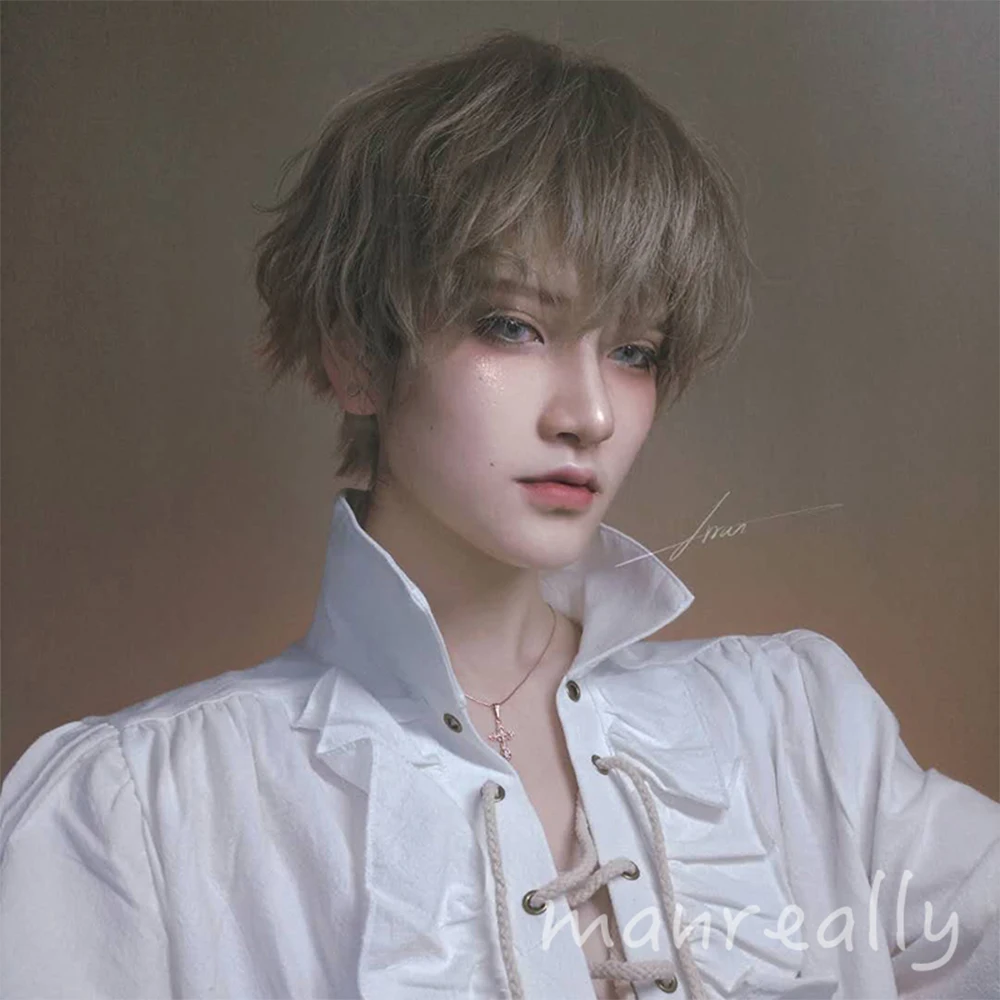 Short Straight Boy Wig Synthetic With Bangs Cosplay Anime Daily Wigs For Men Heat Resistant Natural False Fake Hair Halloween