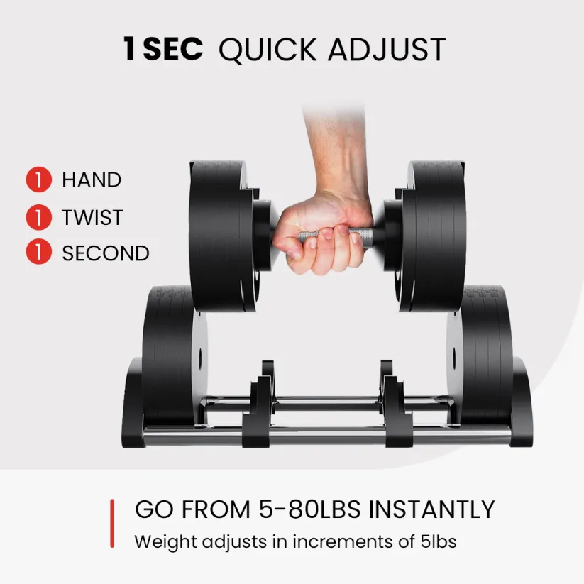 NUO Adjustable Dumbbell Set 5-80 lbs