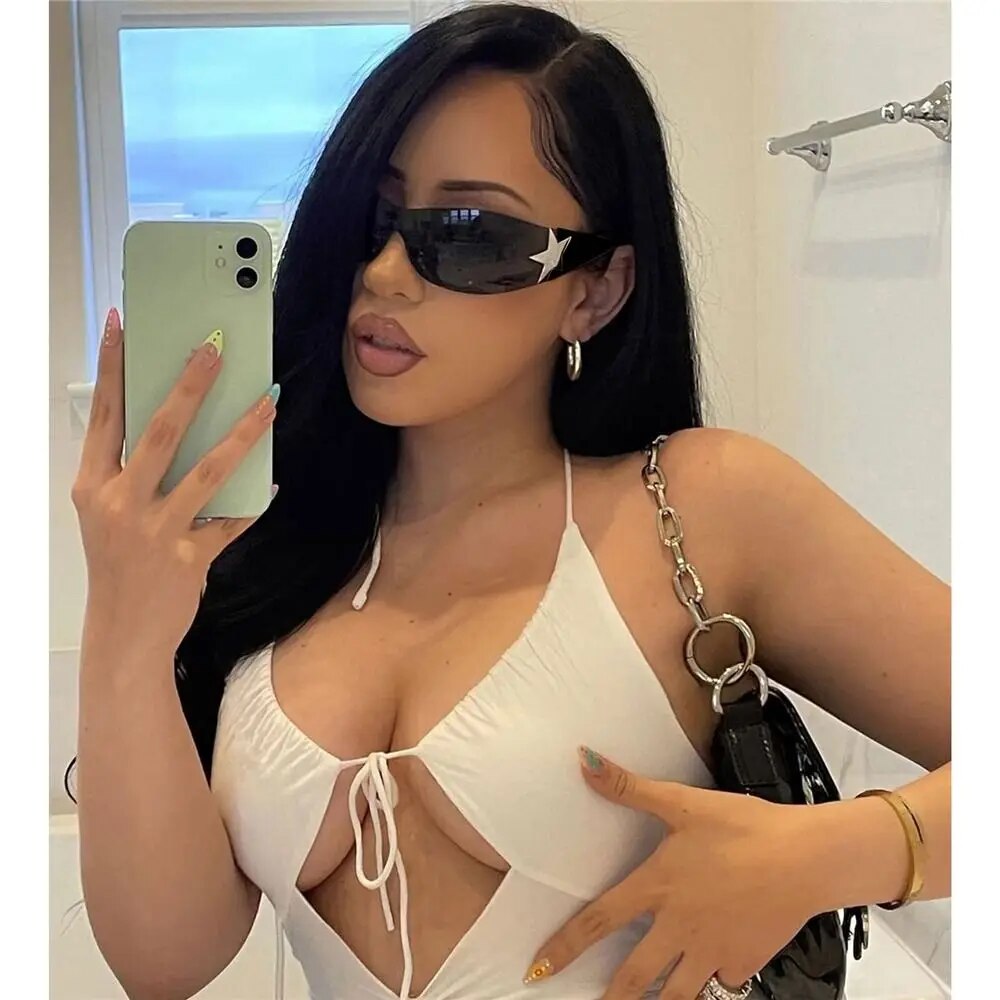 Y2K Rimless Sunglasses Women Men Oversized Trendy Wrap Around Sunglasses Punk One Piece Goggles Sports Sun Glass Shades Eyewear