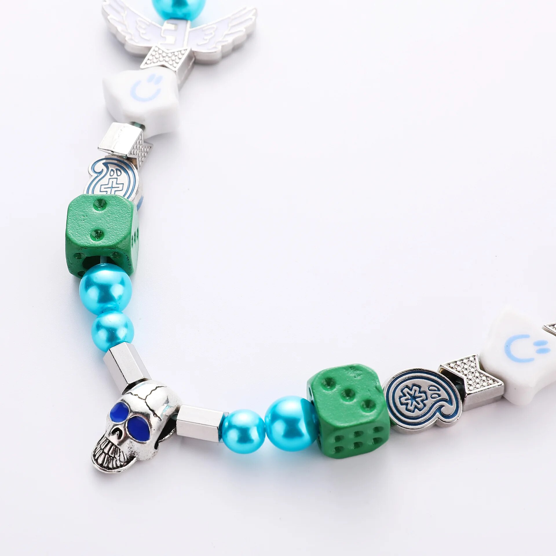 Fashion New Green Dice Cloud Ceramic Multi-element Round Bead All-match Necklace Male Hip Hop Hot Sale