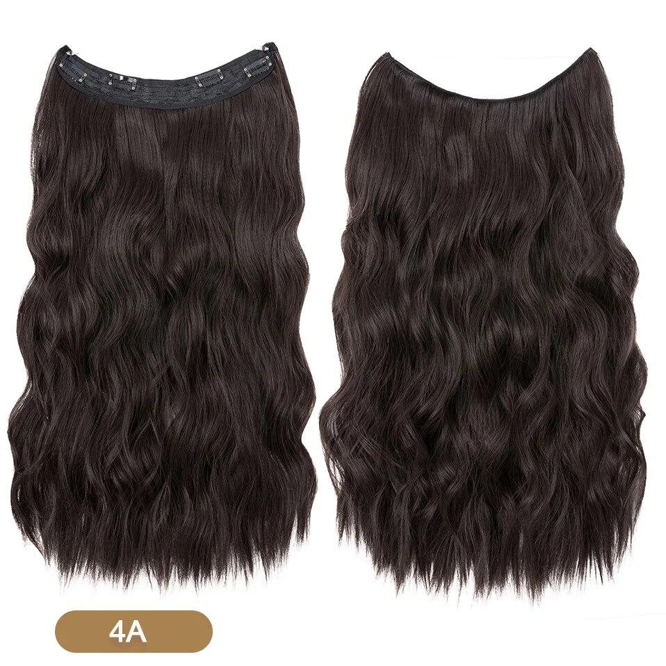 BENEHAIR Synthetic Invisible Wire Hair Extensions Adjustable Long Clip in Wave Curly Secret Hairpiece for Women Fish Line Hair