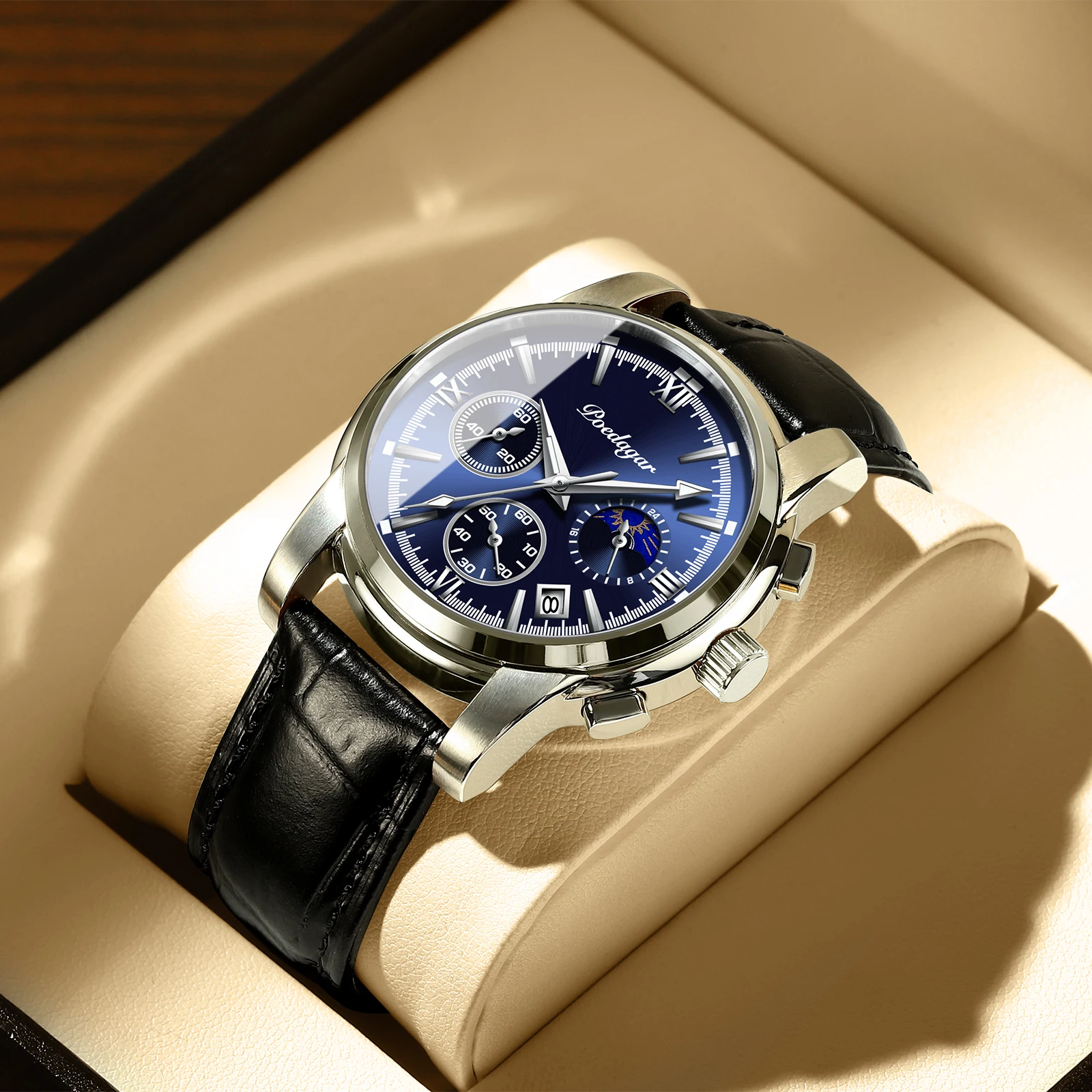 POEDAGAR 2021 Men Watches Leather Quartz Watches Top Brand Luxury Blue Wristwatch Waterproof Luminous Fashion Sport Clock