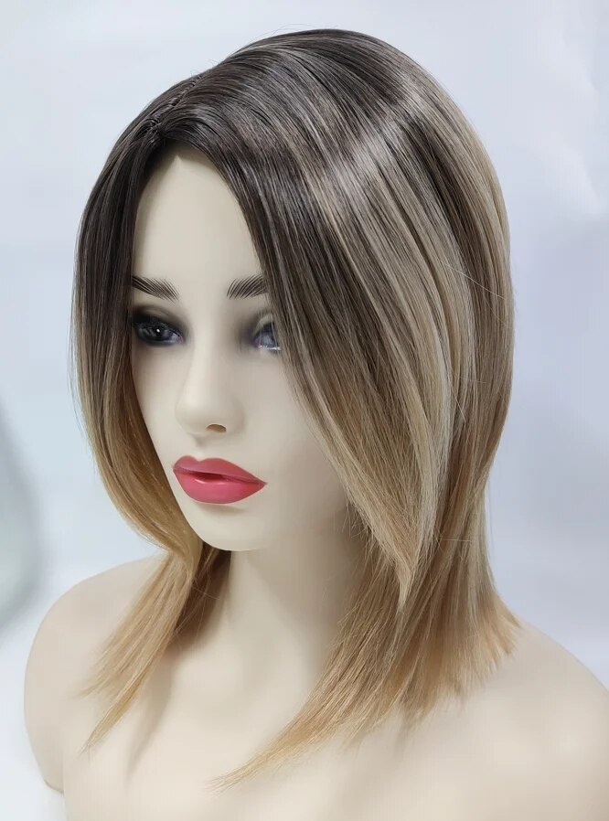 Female Short Bob Wigs for Women American European Gradient Straight Blonde Ombre Wig Soft Costume Party Wigs Natural As Real