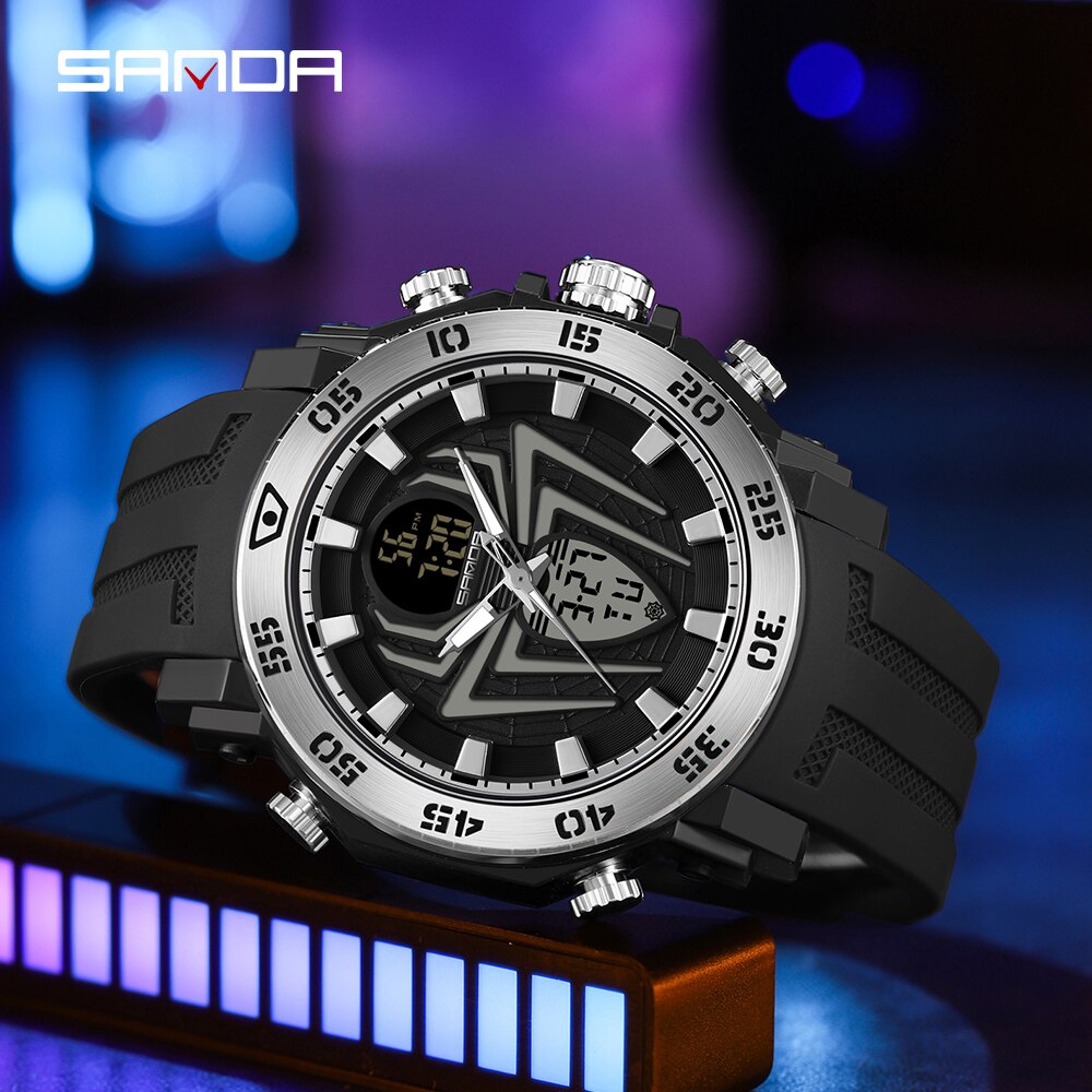 SANDA Men's Watches Sport Military Quartz Watch 50M Waterproof Wristwatch for Male  Clock Stopwatch Relogios Masculino 6111