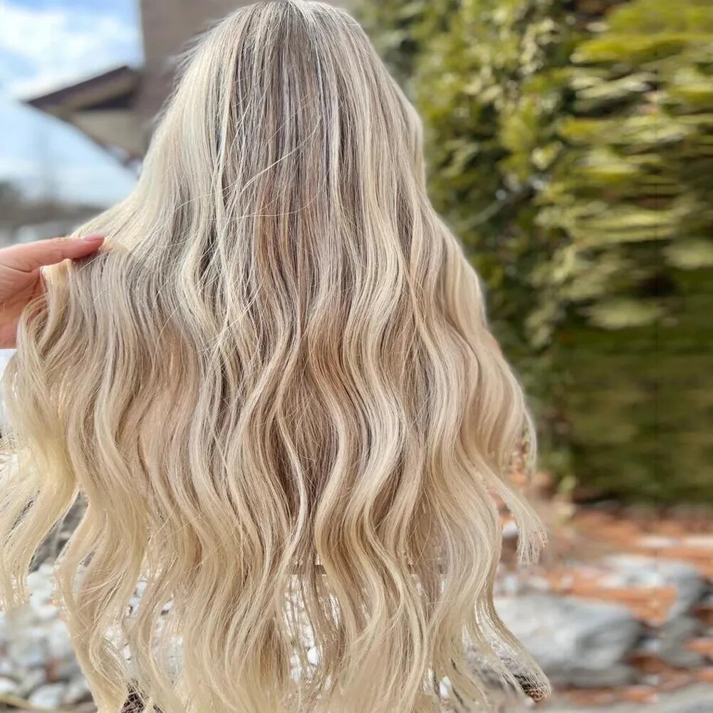 Buttercream Blonde Full Lace Wigs with Lowlights 100%Real Brazilian Wavy Human Hair Wigs Preplucked 13x6 Transparent HD Lace Wig