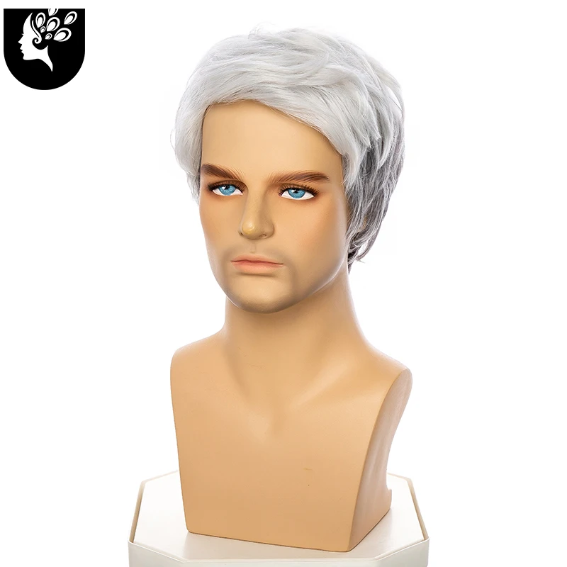 Short Straight Natural Wave Synthetic Hair Mixed White Grey Color Wigs For Old Men Daily Use High Temperature Fiber YOURBEAUTY