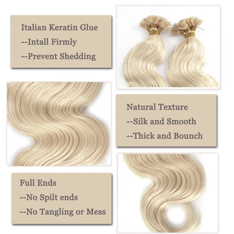 Body Wave Flat Tip Human Hair Extension Highlight Blonde Real Remy Human Fusion Hair Pre Bonded Keratin Hair 1g/S 12-26 Inch