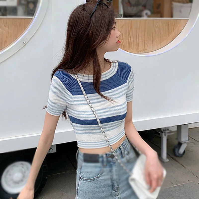 Women's Short Sleeve Basic Slim Fit Tops Crewneck Ribbed Knit T Shirt Cute Summer Outfits