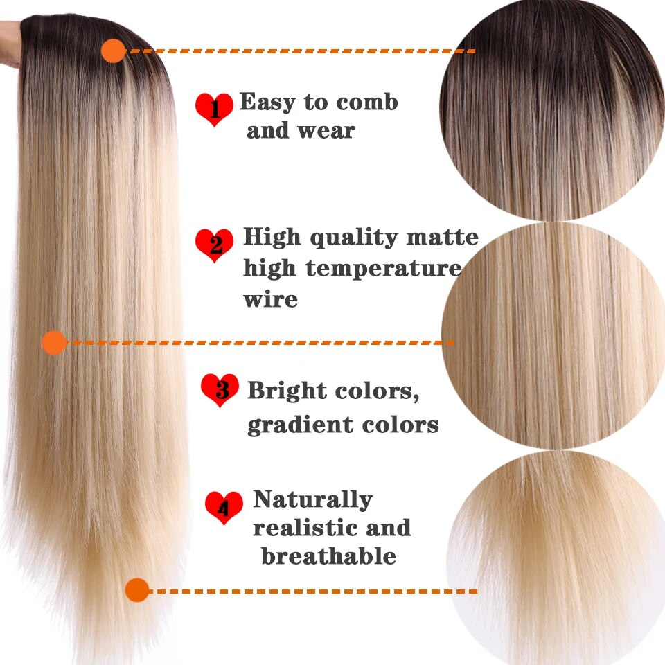 LUPU Synthetic Miss African American Sister with Long Straight Hair, For Girl Pink Mixed Gold Long Hair Wig Heat Resistant