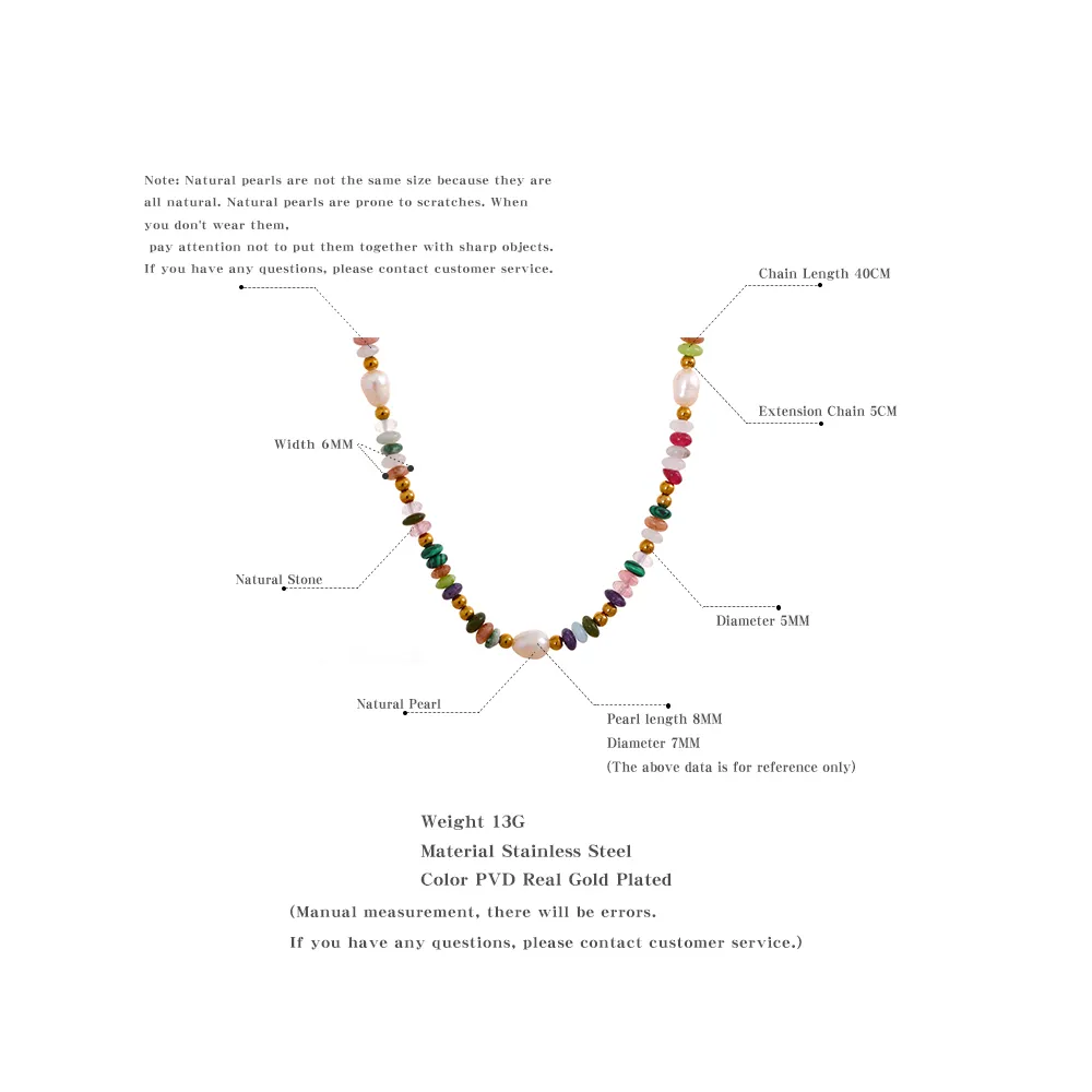 Yhpup Y2K Natural Pearl Stone Colorful Handmade Boho Necklace Women Stainless Steel Aesthetic Gold Color Fashion Jewelry 2023