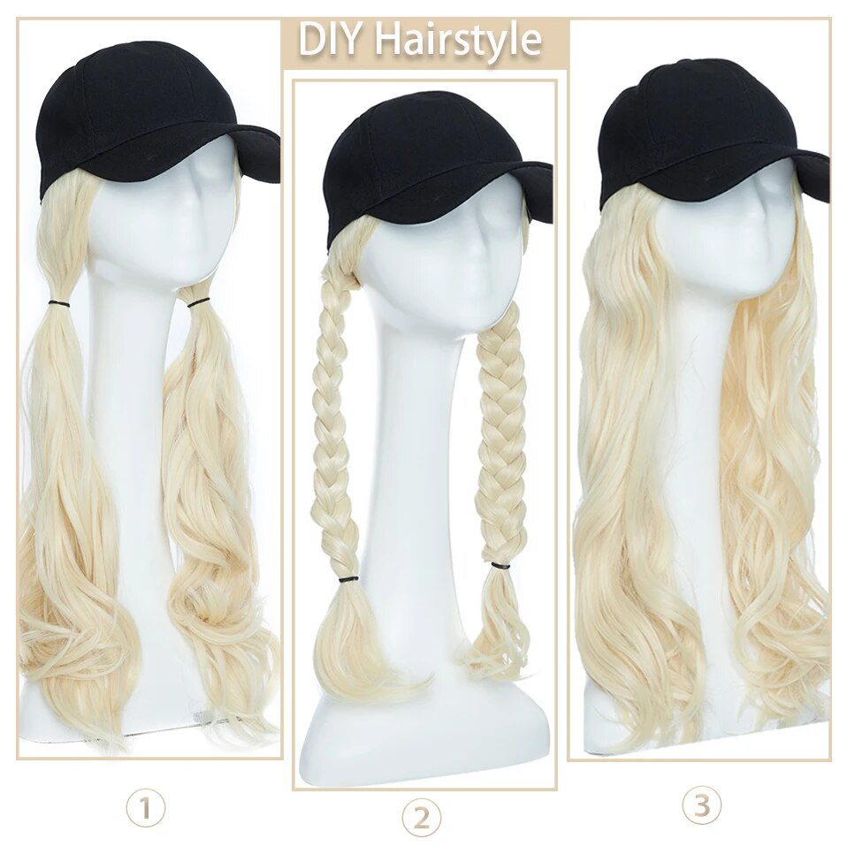 BENEHAIR Synthetic Baseball Cap With Hair Long Wavy Fake Hair Hat Wig Hair Extensions Hat With Hair Natural Hairpiece For Women