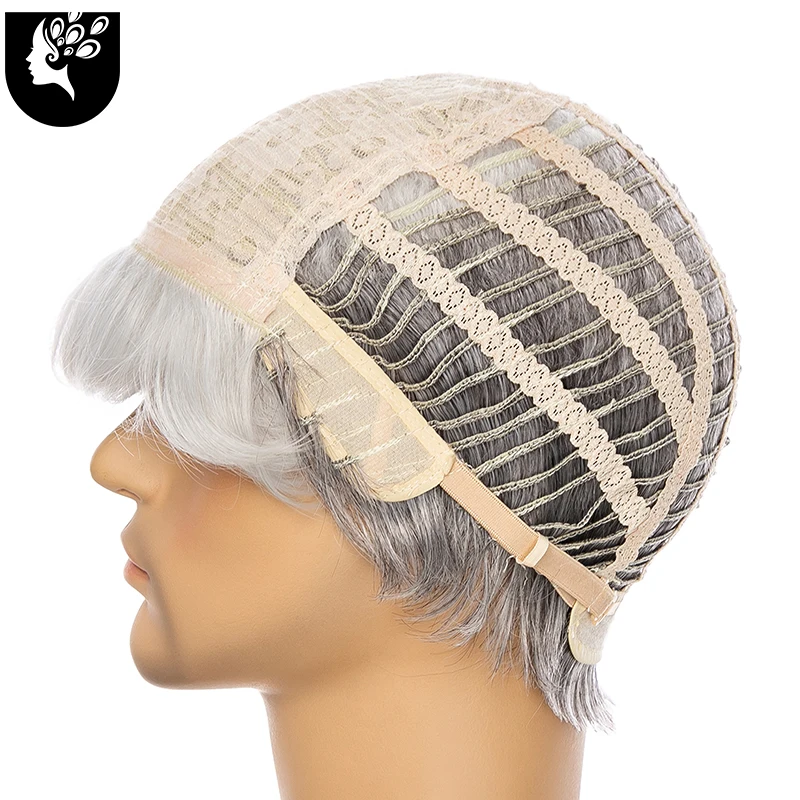 Short Straight Natural Wave Synthetic Hair Mixed White Grey Color Wigs For Old Men Daily Use High Temperature Fiber YOURBEAUTY