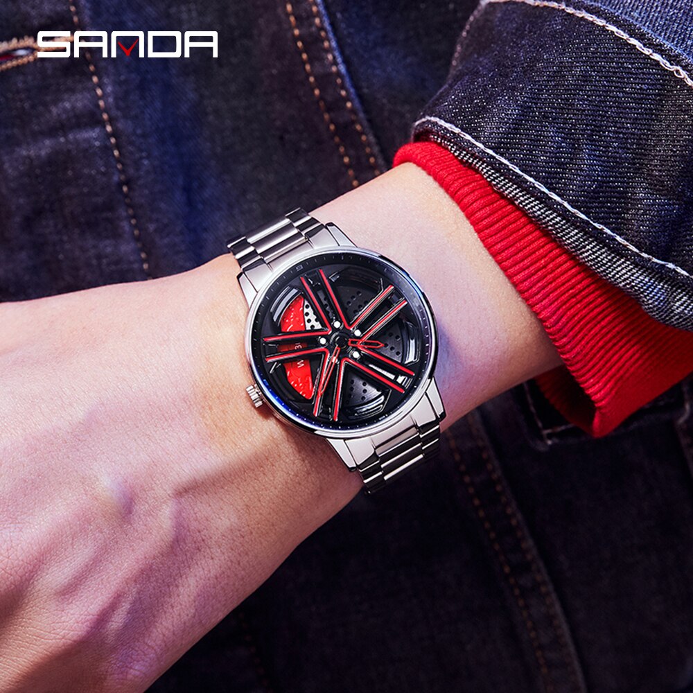 SANDA Top Brand Men's Watches Luxury Fashion Casual Wheel Series Dial Watch Military Quartz Wristwatches Relogio Masculino P1090