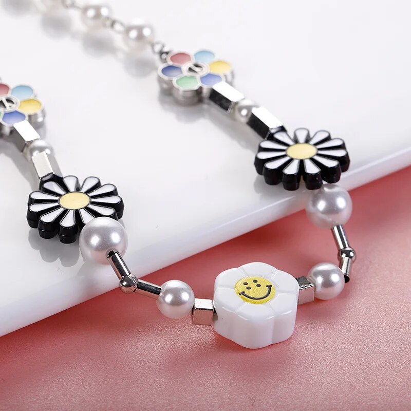 2023 Hip Hop Rock Stainless Steel Pearl Necklace Fashion Sunflower Daisy Necklace For Men Women Mark Tuan Fans Gift GirlsJewelry