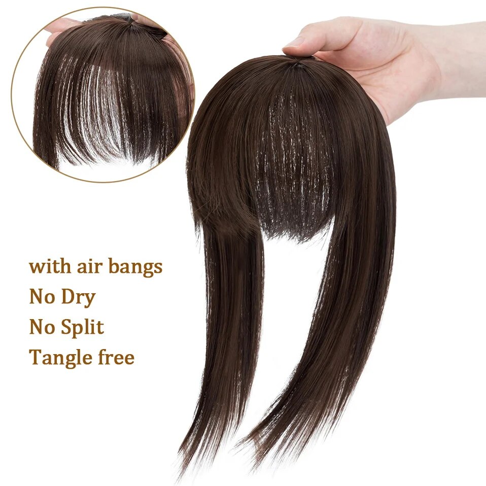 Benehair Synthetic Short Straight Hair Topper With Bangs Invisible 3D Hair Toupee For Women Hair Pieces Clip In Top Hair