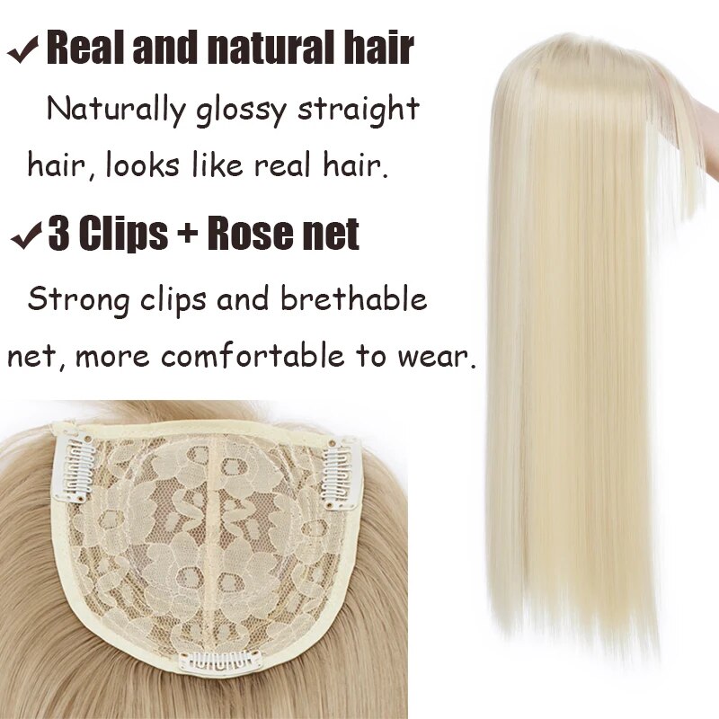 BENEHAIR Topper Hair Wig With Bangs Clip In Hair Extensions Long Straight Clip In Toupee Fake Hair Synthetic Hairpiece For Women