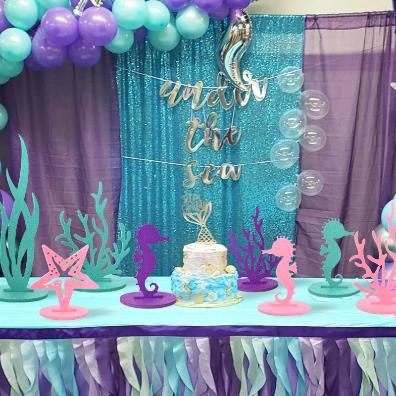 2Pcs Mermaid Theme Party Little Mermaid Felt Ornament DIY Table Centerpiece Under the Sea Baby Shower Birthday Party Decor