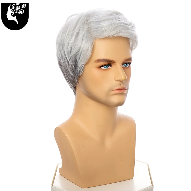 Short Straight Natural Wave Synthetic Hair Mixed White Grey Color Wigs For Old Men Daily Use High Temperature Fiber YOURBEAUTY