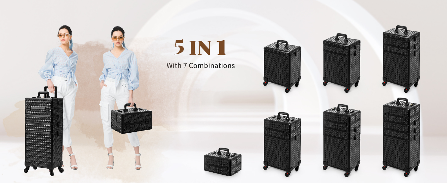 5 in 1 rolling makeup train case