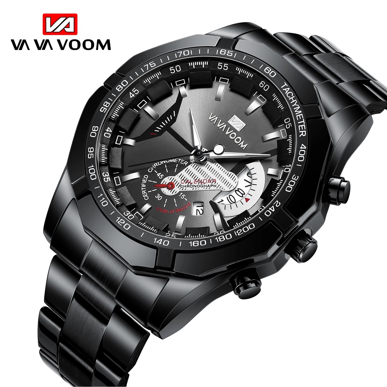 Fashion Vava Voom Top Brand Men Sport Full Stainless Steel Band Waterproof Casual Military Outdoor Sports Luxury Quartz Watch