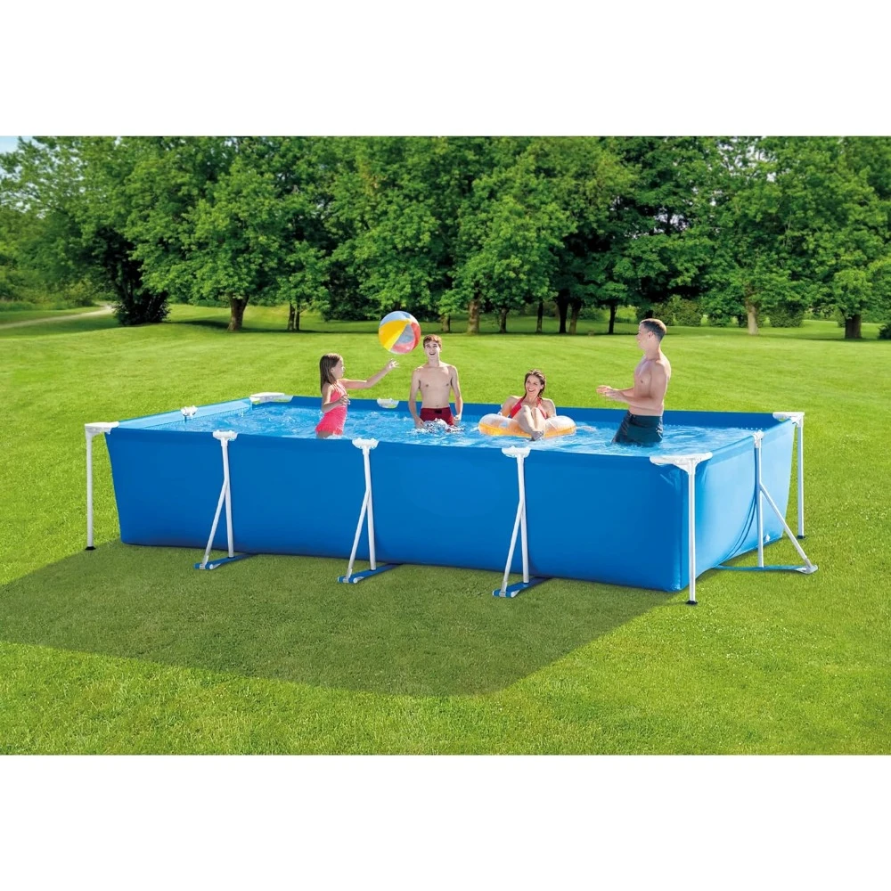 14ft x 33in Puncture Resistant Rectangular Frame Above Ground Backyard Outdoor Swimming Pool with 530 Gallon Filter
