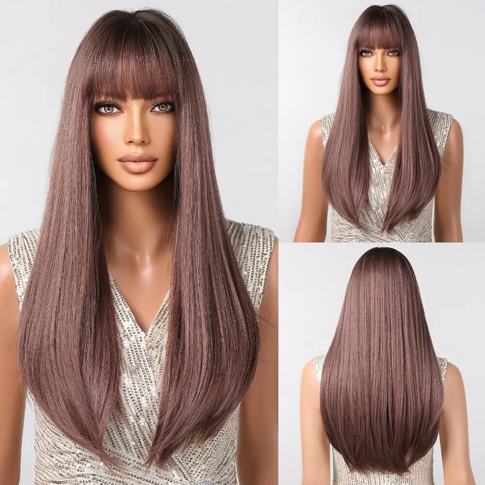 Black Hair Long Straight Wigs for Women Natural Hair Synthetic Wigs Daily Cosplay Heat Resistant