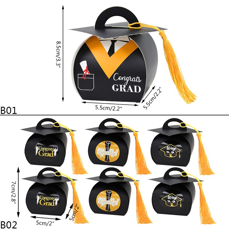 6/12pcs NEW High Quality European Bachelor Hat Cap Bag Candy Box Graduation Celebration Party Candy Favor Gift Boxes