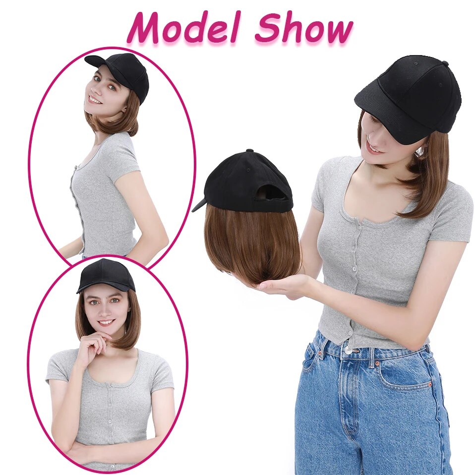 Benehair Synthetic Fluffy Wavy Hair Cap Wigs Straight Baseball Bob Wig Curly Hairpieces Adjustable Wig for Women Girls