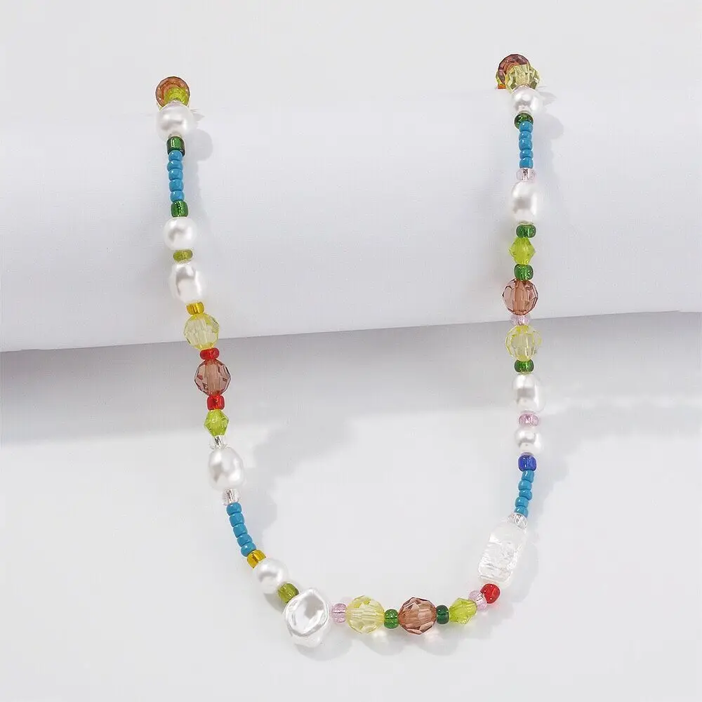 2022 new Bohemian colorful beaded handmade pearl stitching necklace exquisite temperament designed for women