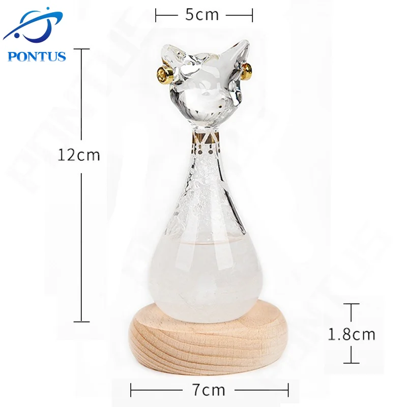 Anderson Cat Weather Forecast Bottle Predictor Monitor Glass Storm Bottle with Wooden Base Desktop Ornaments Room Decor Gifts