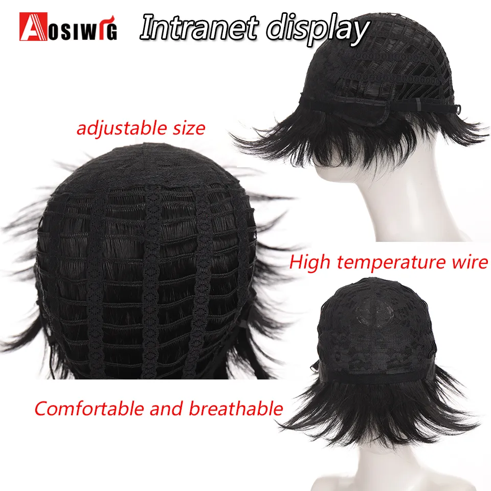 AOSIWIG Men's party Cosplay Short Curly Naturaly Synthetic Wig Heat-Resistant Boy Breathable Wig