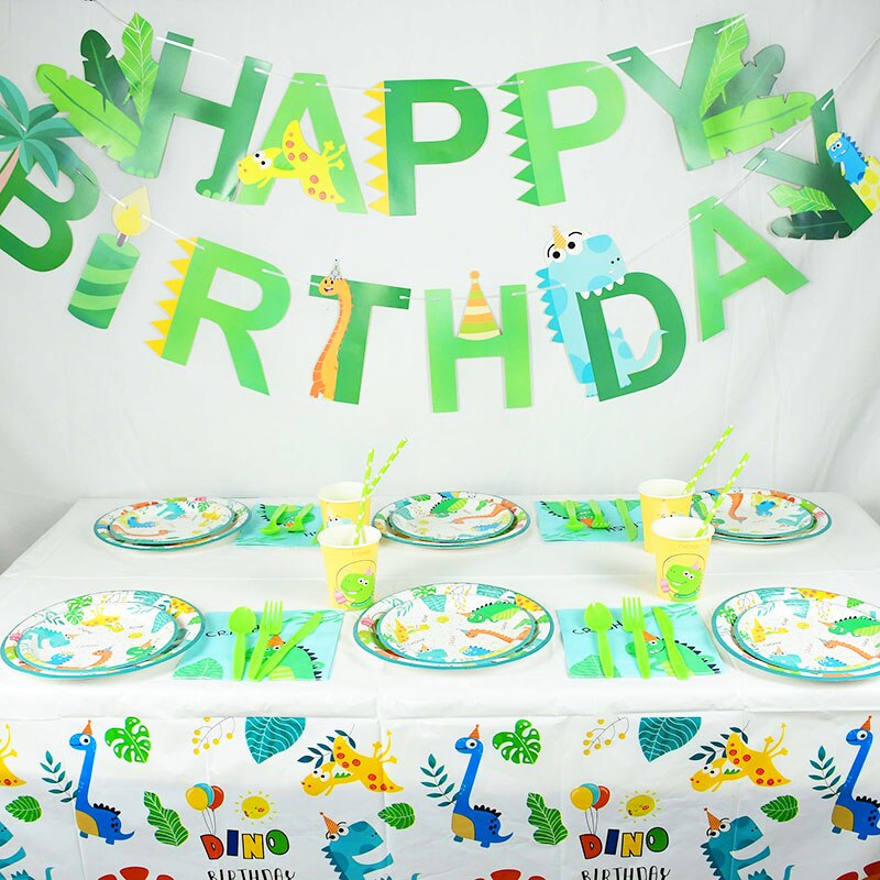 Dino Party Supplies Disposable tableware Dinosaur Theme party Tablecloth/napkin For Baby Shower Boys Kids Favors Tableware Plate