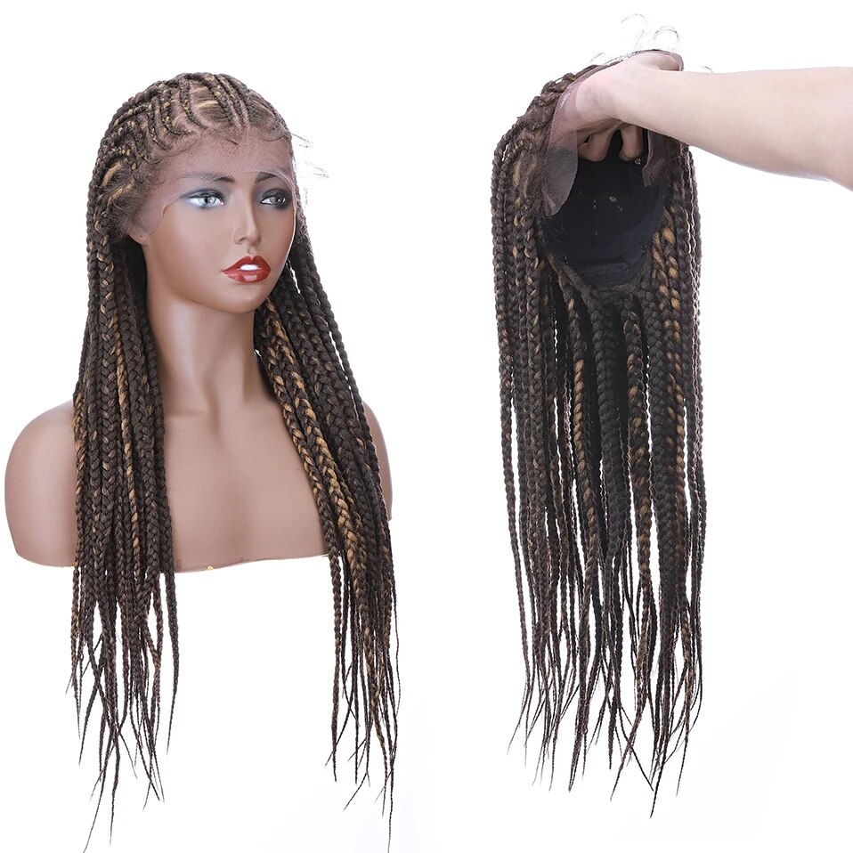 30inch Full Lace Box Braided Wigs for Black Women Glueless Braided Lace Front Wig with Baby Hair Synthetic Braiding Hair Wig