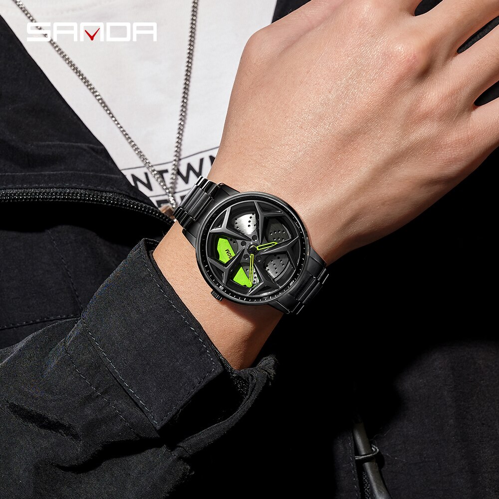 SANDA Fashion Luxury Men's Watches Top Brand Quartz Watch Wheel Series Waterproof Wristwatch for Men Relogio Masculino P1087